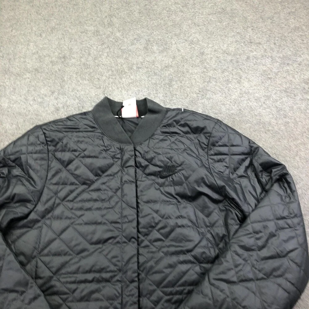 Nike Jacket Womens Small Black Quilted Full Zip Insulated Lined Casual Bomber